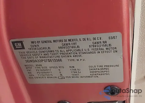 2007 Chevrolet Hhr Lt из США, поврежденный, VIN 3GNDA33P07S613366